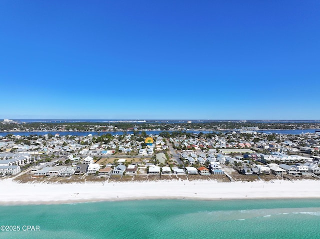 aerial view featuring a beach view and a water view