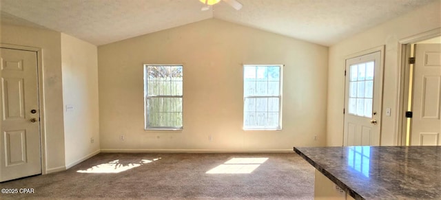 interior space featuring lofted ceiling, a wealth of natural light, and baseboards