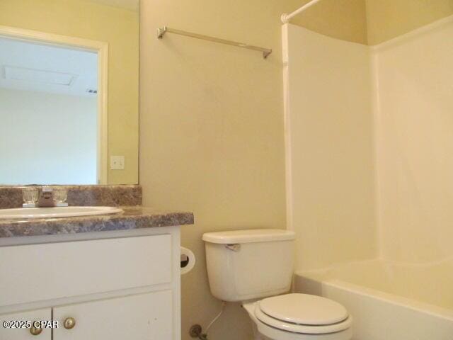 full bathroom featuring toilet, shower / tub combination, and vanity