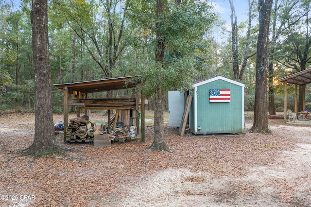 view of yard with a storage unit