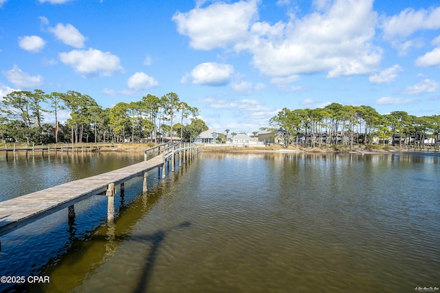 view of dock with a water view