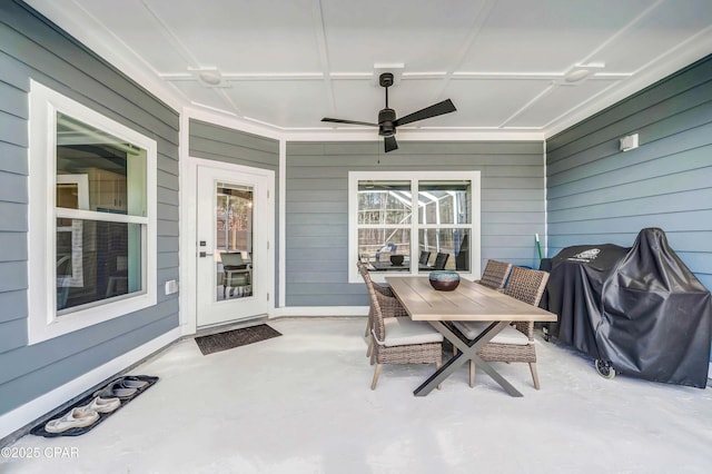 view of patio / terrace featuring a grill and ceiling fan