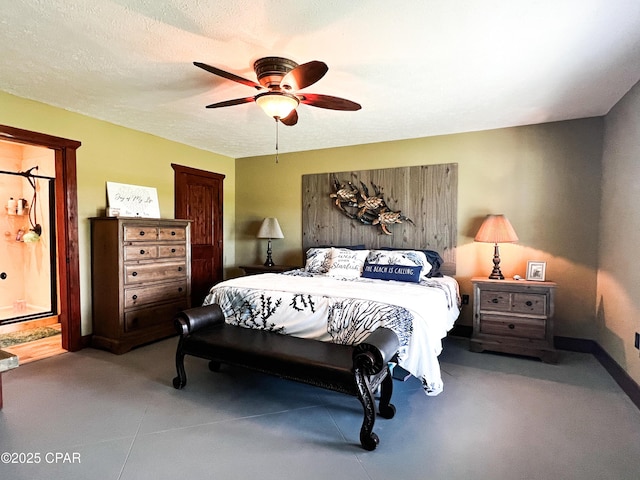 bedroom with baseboards and ceiling fan