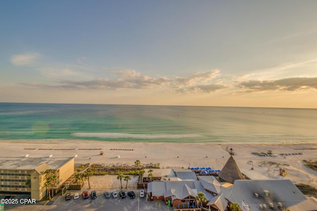 property view of water featuring a beach view