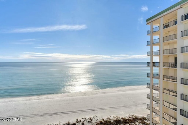 view of water feature with a view of the beach