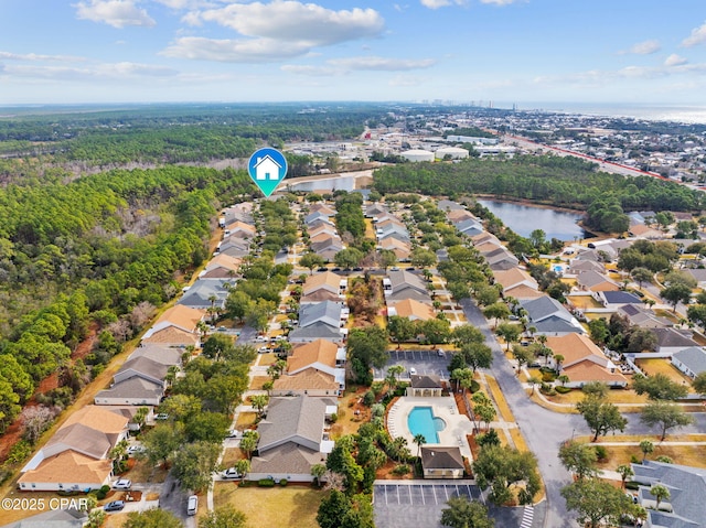 bird's eye view featuring a water view