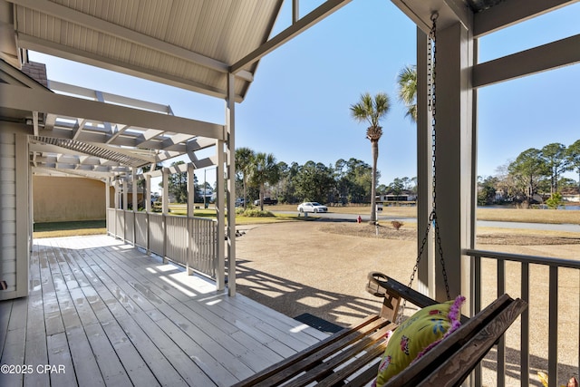 wooden terrace featuring a pergola