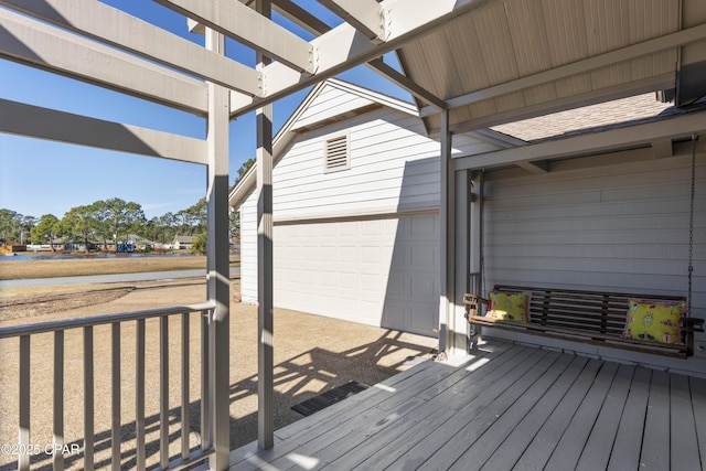 deck with a garage