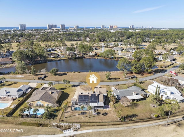 bird's eye view featuring a water view