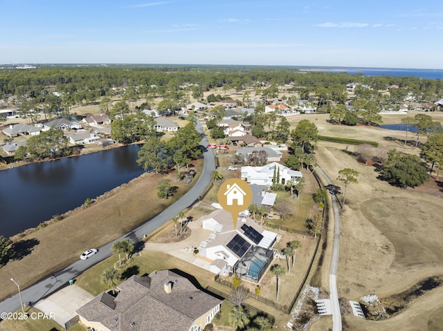 bird's eye view featuring a water view