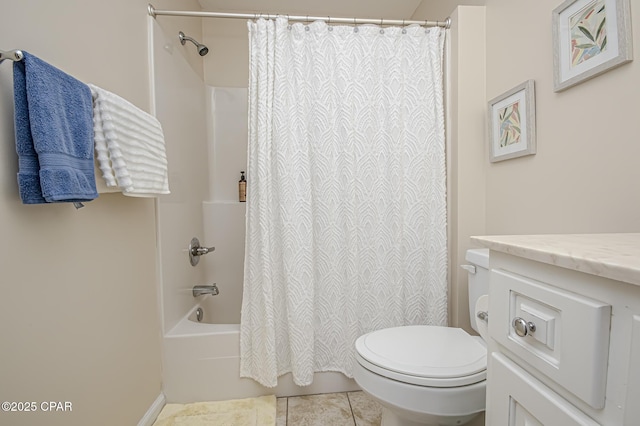 bathroom featuring toilet, tile patterned flooring, and shower / tub combo