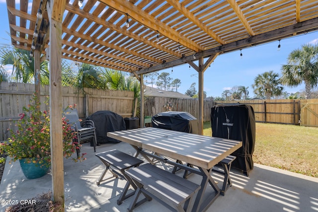 view of patio featuring a pergola and area for grilling