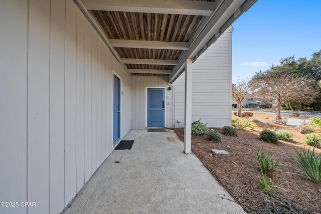 property entrance with a patio