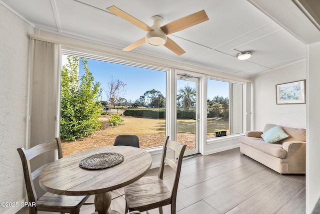 sunroom with ceiling fan