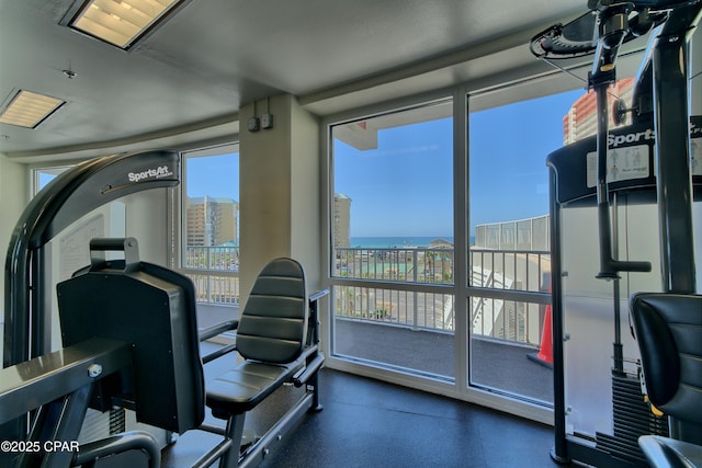 workout area featuring a wall of windows