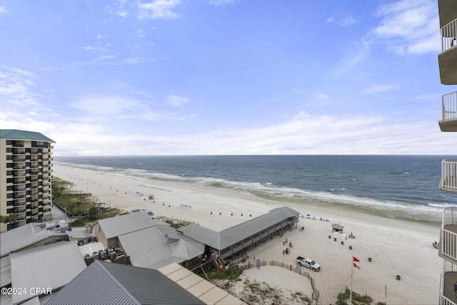 property view of water featuring a beach view