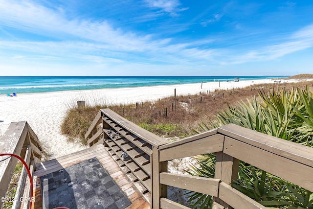 view of water feature featuring a beach view