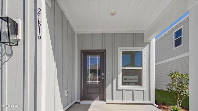 entrance to property with board and batten siding