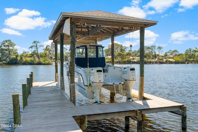 dock area featuring a water view