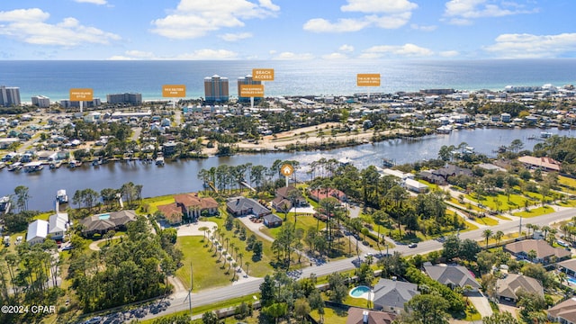 bird's eye view featuring a water view