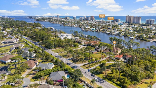 aerial view featuring a water view