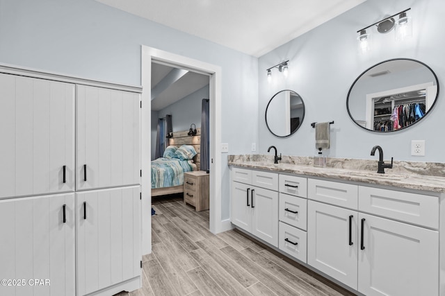 bathroom with wood-type flooring and vanity