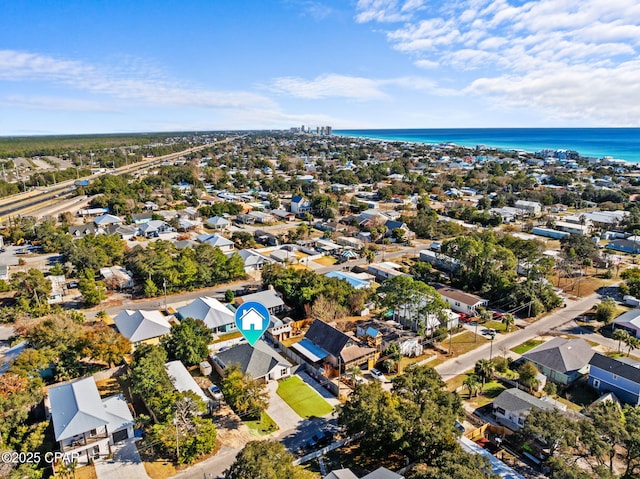 bird's eye view featuring a water view