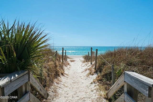 view of water feature featuring a view of the beach