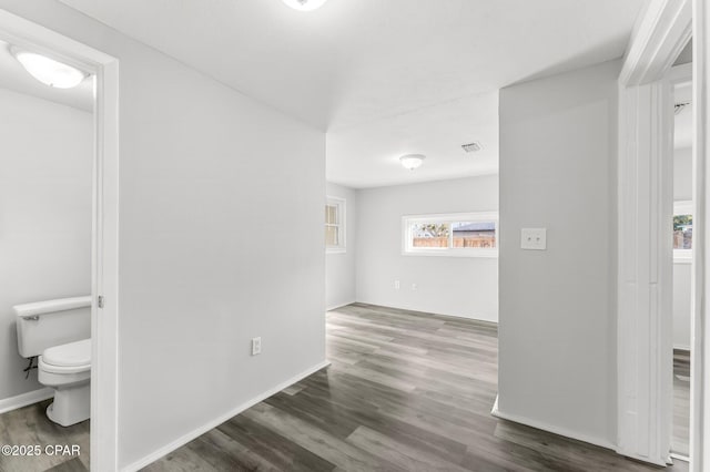 corridor featuring dark wood-type flooring