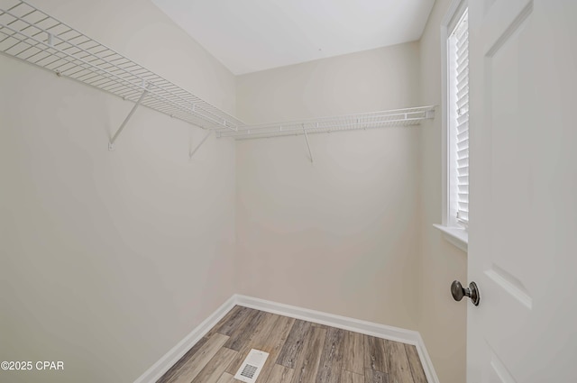 walk in closet with wood-type flooring