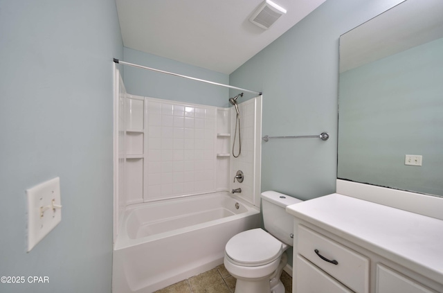 full bathroom featuring tile patterned flooring, vanity, bathtub / shower combination, and toilet