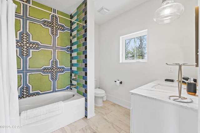 full bathroom with vanity, shower / bathing tub combination, and toilet