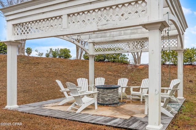 view of patio featuring a fire pit