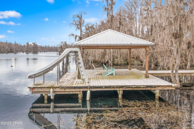 view of dock with a water view