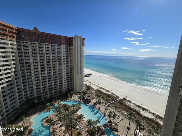 view of water feature featuring a beach view