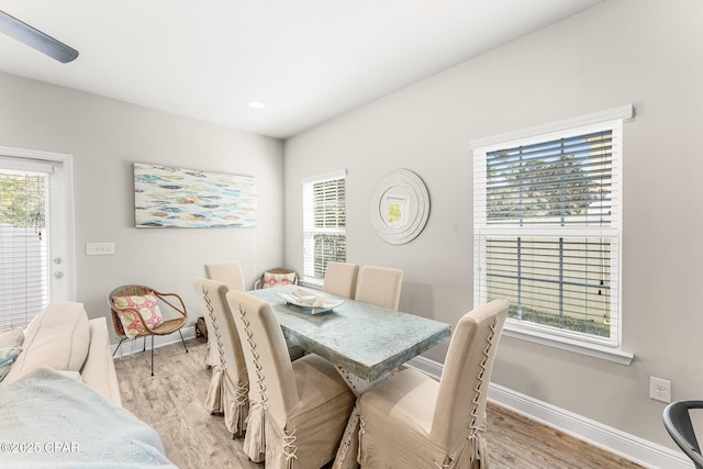 dining space with light hardwood / wood-style floors