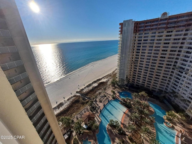 property view of water with a beach view