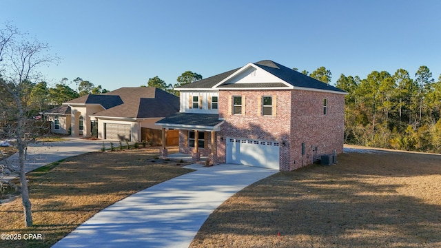 view of front property with cooling unit and a front yard