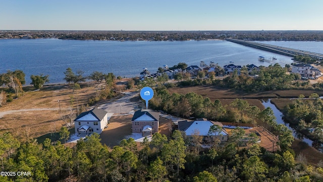 aerial view with a water view