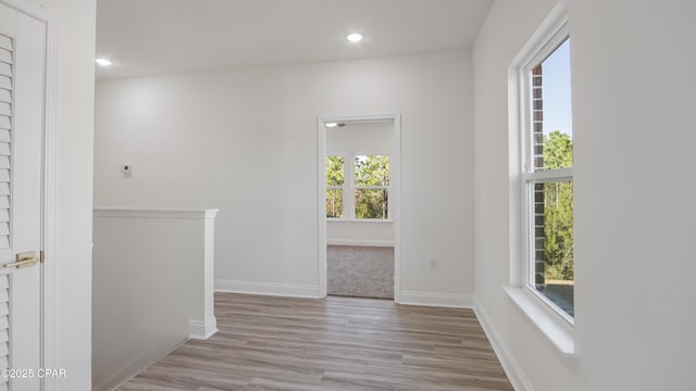 spare room with plenty of natural light and light hardwood / wood-style flooring