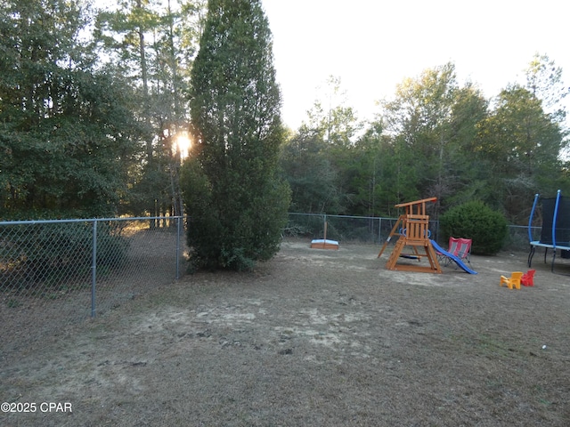 view of play area with a trampoline