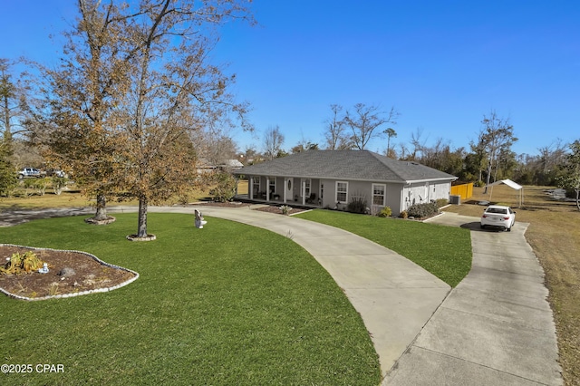 ranch-style house with a front lawn