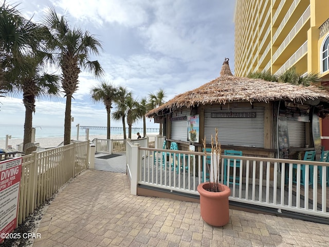 view of patio / terrace with a water view