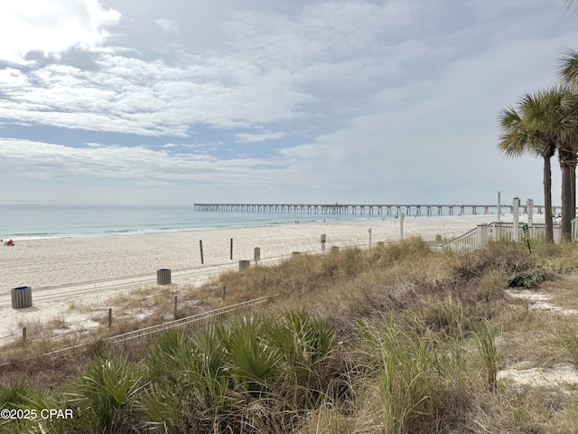 property view of water with a beach view