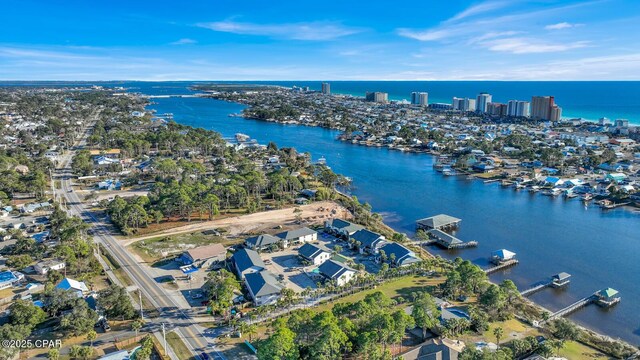 aerial view with a water view