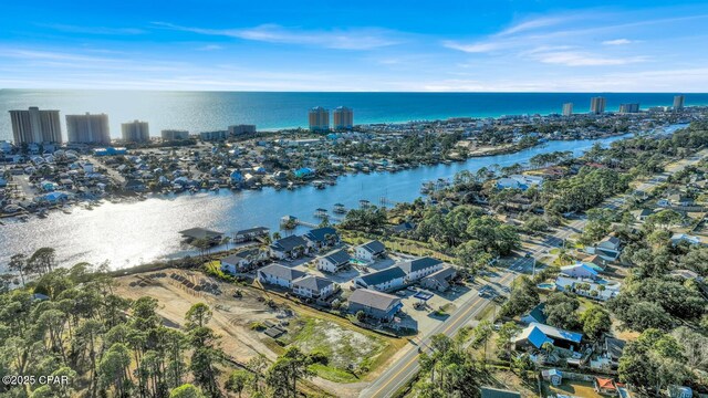 aerial view with a water view