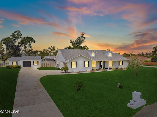 view of front of property featuring an outdoor structure and a yard