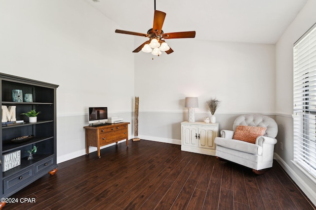 living area featuring ceiling fan and hardwood / wood-style floors