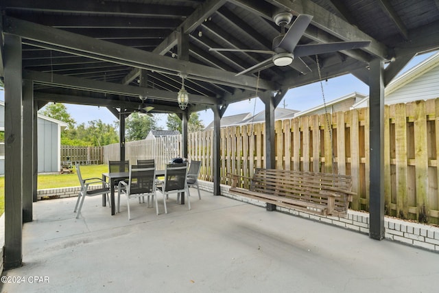 view of patio / terrace with a gazebo and ceiling fan