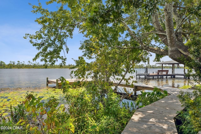 view of dock featuring a water view